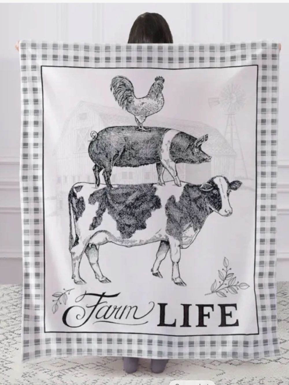 Farm Animals Soft Throw Blanket Cottagecore Farmhouse Country Rooster Cow